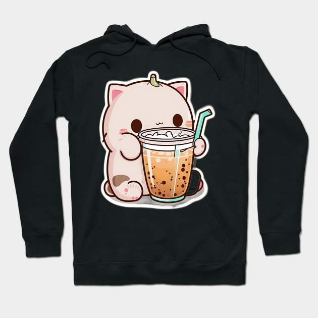 Cute Cat Drinking Bubble Tea Cartoon Boba Drawing Hoodie by kiddo200